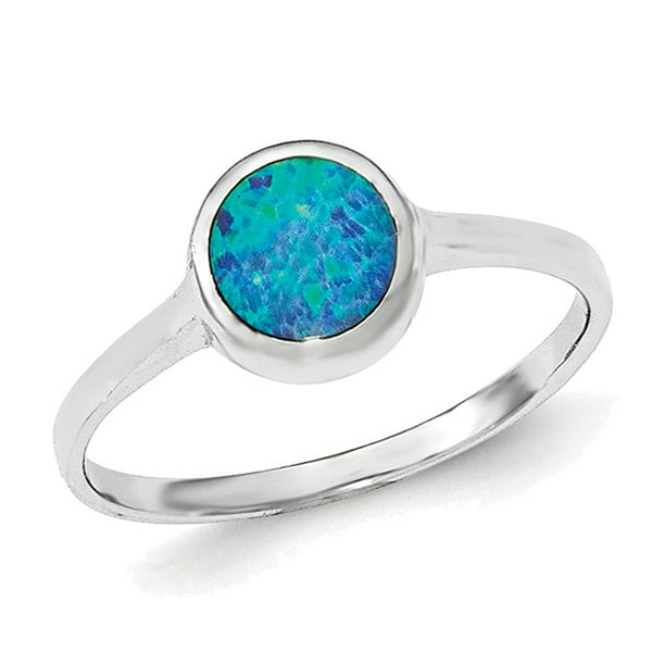 Lex & Lu Sterling Silver Synthetic Opal Polished Round Pendant 